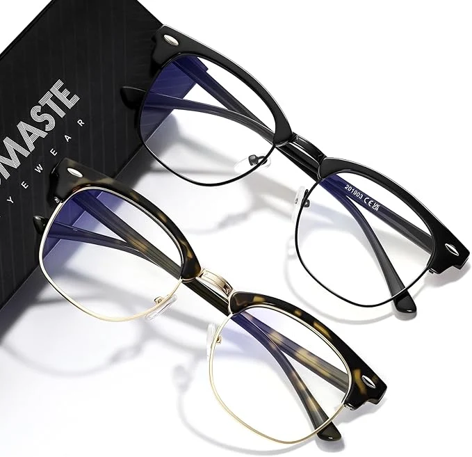 Smart Blue Light Blocking Glasses Vintage Half Frame UV Clear Lens Anti Eyestrain Detailed