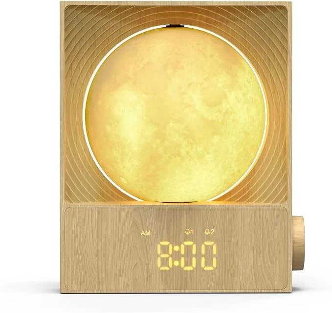 Unique Sunrise Alarm Clock 360-Degree Rotating Moonlight 10 White Noise Sounds Original Design