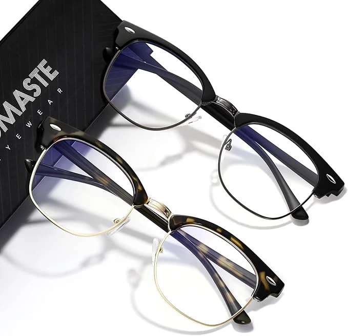 Practical Blue Light Blocking Glasses Vintage Half Frame UV Clear Lens Anti Eyestrain Clean