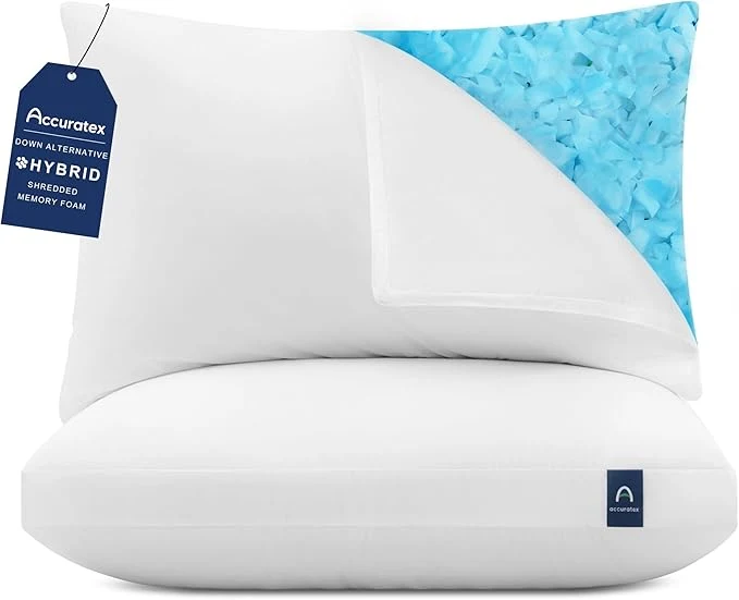Classic ACCURATEX Pillows King Size Set of 2 Hybrid Shredded Memory Foam Pillow Solid