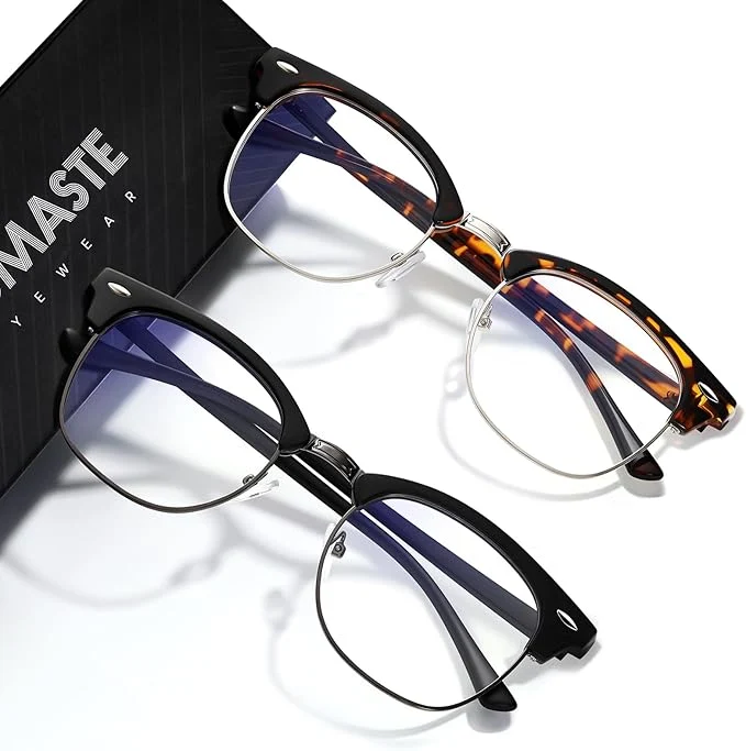 Durable Blue Light Blocking Glasses Vintage Half Frame UV Clear Lens Anti Eyestrain Trendy