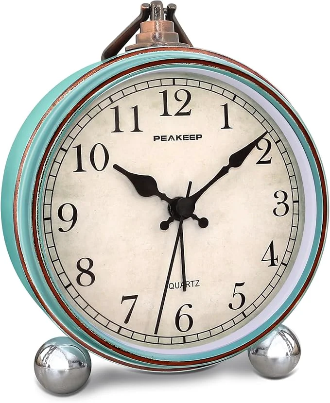 Enhanced Peakeep 4 Small Battery Operated Antique Retro Analog Alarm Clock Professional
