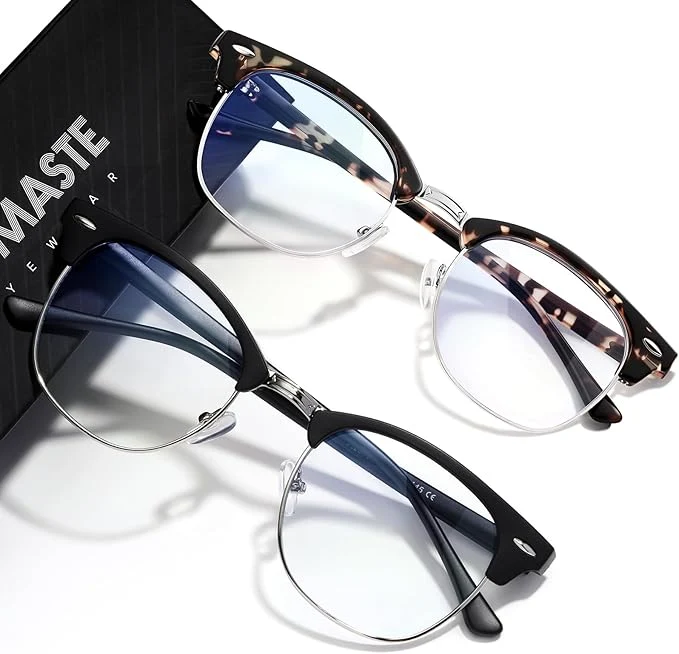 Expertly Made Blue Light Blocking Glasses Vintage Half Frame UV Clear Lens Anti Eyestrain Green