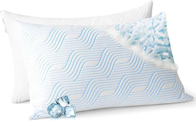 Authentic Cooling Bed Pillows for Sleeping 2 Pack Shredded Memory Foam Pillows Queen Size Versatile
