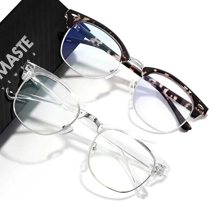 Eco-Friendly Blue Light Blocking Glasses Vintage Half Frame UV Clear Lens Anti Eyestrain Green
