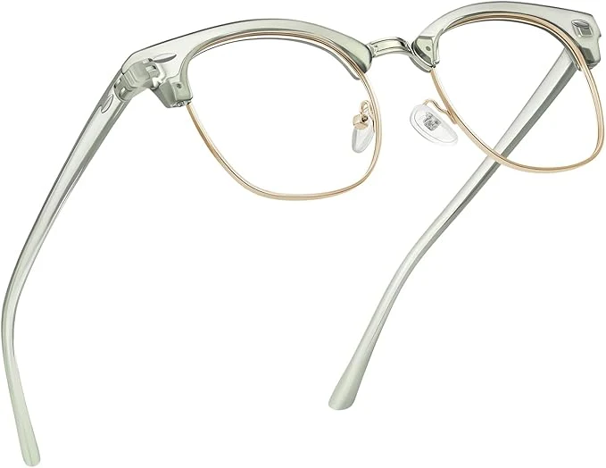 Professional Blue Light Blocking Glasses Vintage Half Frame UV Clear Lens Anti Eyestrain Green