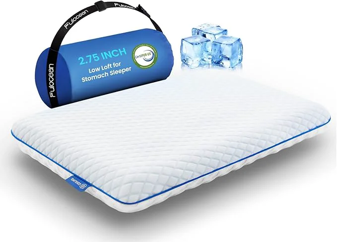 High-Grade Ultra Slim Cooling Pillow for Stomach and Back Sleepers 2.75 Inch Support Gel Top-Quality