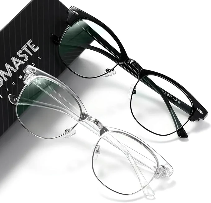 Quality Blue Light Blocking Glasses Vintage Half Frame UV Clear Lens Anti Eyestrain Breathable