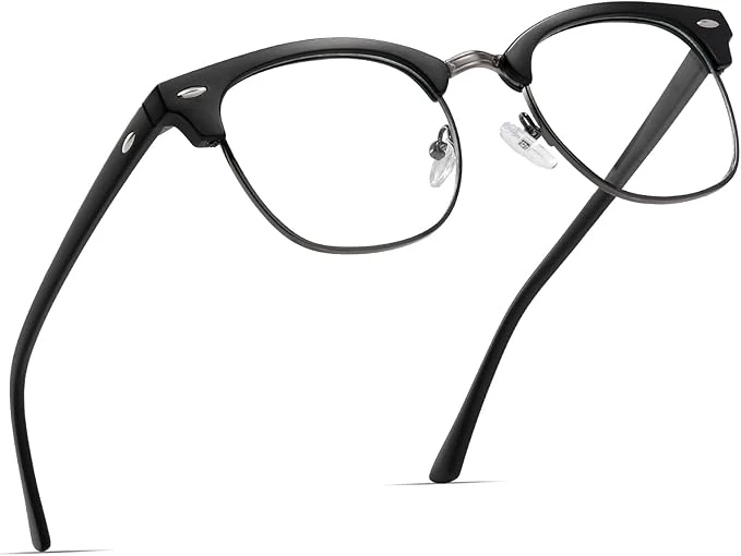 Practical Blue Light Blocking Glasses Vintage Half Frame UV Clear Lens Anti Eyestrain High-Performance