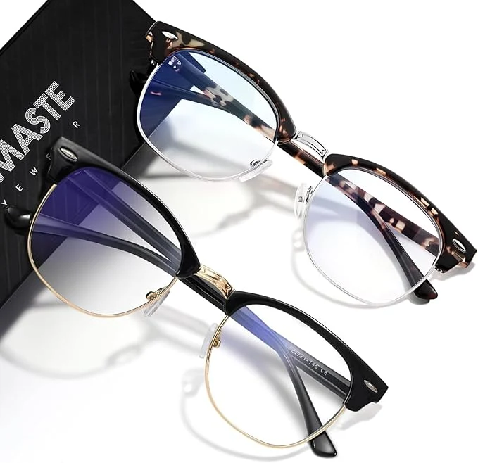 Verified Blue Light Blocking Glasses Vintage Half Frame UV Clear Lens Anti Eyestrain Proven
