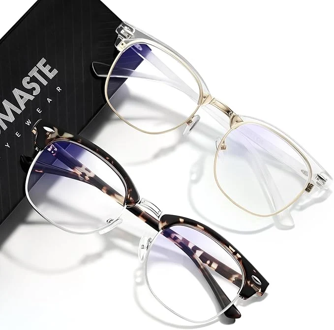Unique Blue Light Blocking Glasses Vintage Half Frame UV Clear Lens Anti Eyestrain Functional