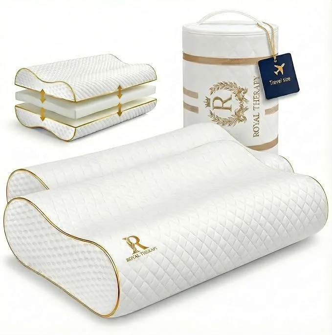 Soft Royal Therapy Travel Memory Foam Pillow 2-Pack Neck Pillow Bamboo Adjustable Practical