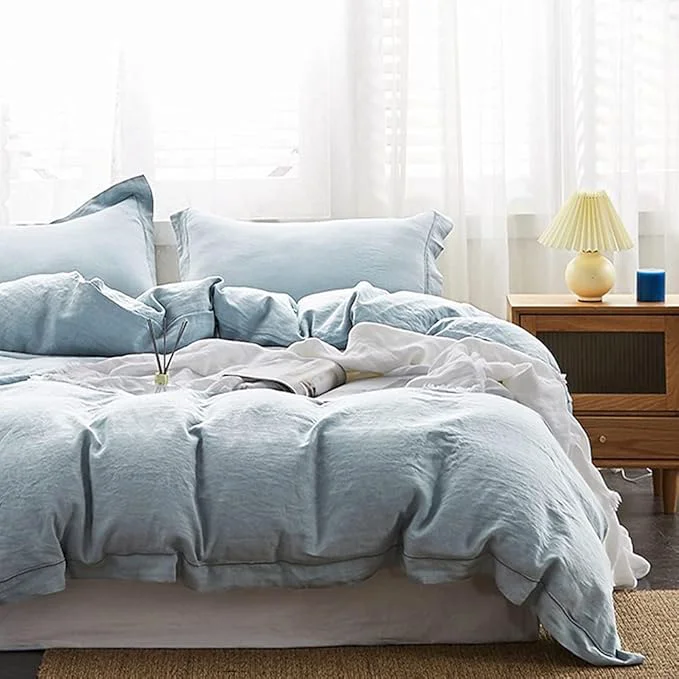 Contemporary Simple Opulence Washed Linen Duvet Cover Set Fast