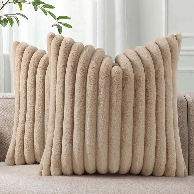 Secure Pallene Faux Fur Plush Throw Pillow Covers 26x26 Set of 2 Luxury Soft Fluffy Premium