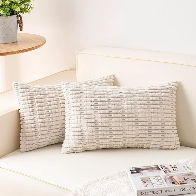 Practical Aegero Pack of 2 Corduroy Decorative Throw Pillow Covers 12x20 InchSoft Boho Fine