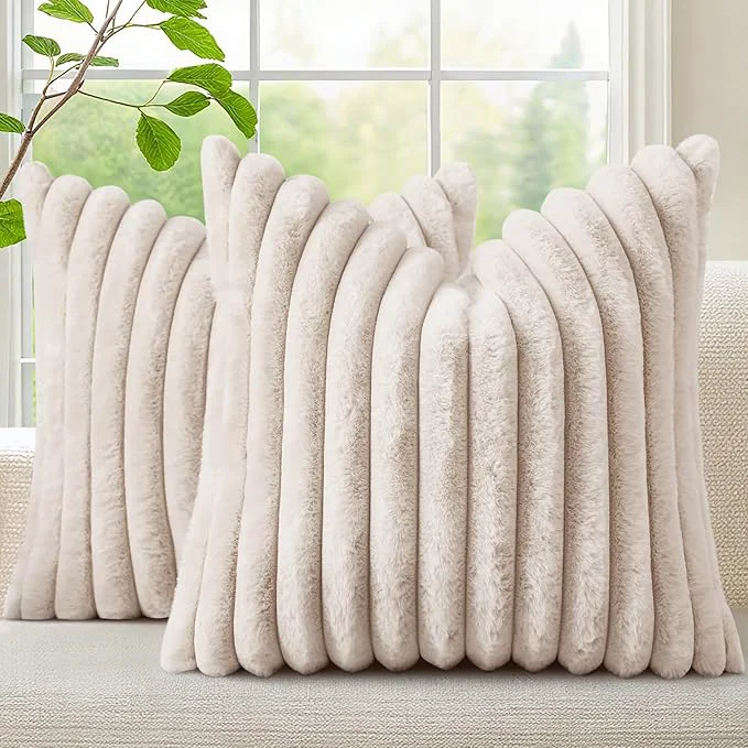 Specialty decorUhome Summer Cozy Faux Fur Throw Pillow Covers 24x24 Set of 2 Decorative Traditional