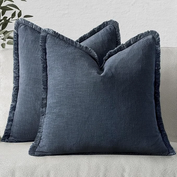 Safe MIULEE Decorative Throw Pillow Covers Neutral Linen Fringe Throw Pillows Set of Eco-Friendly