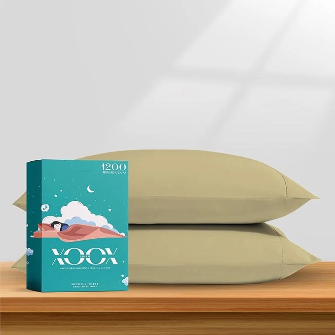 Selected XOOX Linen Egyptian Cotton Queen Pillow Cases Set of 2 Authentic