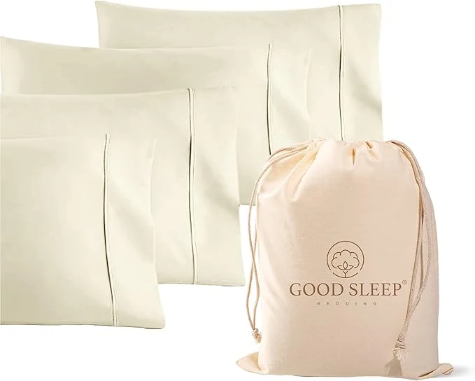 Secure Set of 4 Pillow Cases Queen Standard 800 TC Egyptian Cotton Silky Soft Quality
