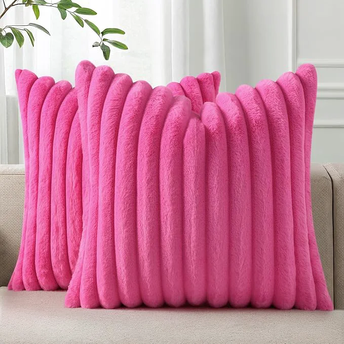 First-Class Pallene Faux Fur Plush Throw Pillow Covers 18x18 Set of 2 Luxury Soft Fluffy Solid