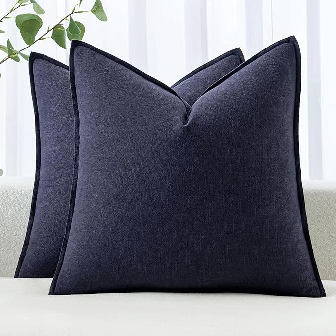 Prestigious MIULEE Decorative Linen Pillow Covers 18x18 Inch Navy Boho Farmhouse Neutral High-Grade
