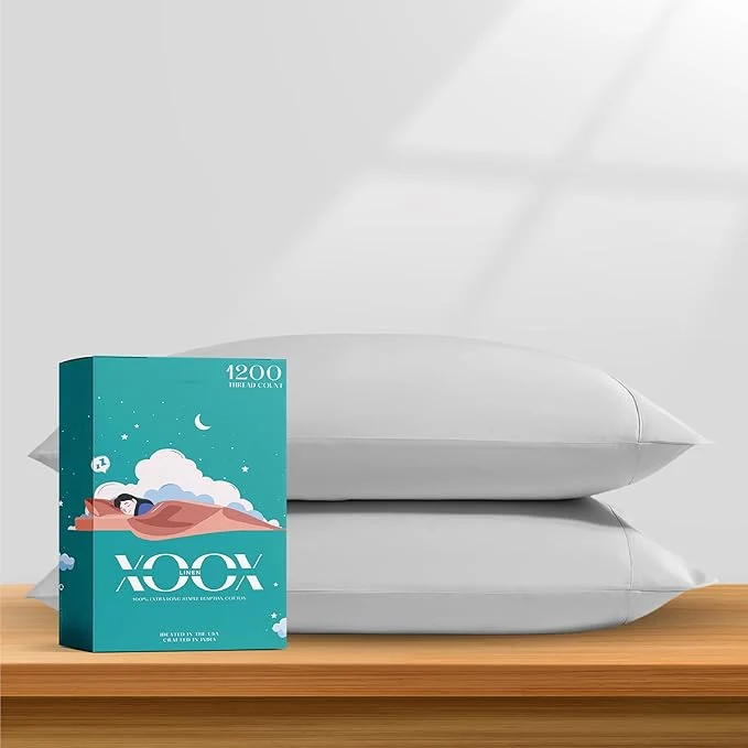 Healthy XOOX Linen Egyptian Cotton King Pillow Cases Set of 2 High-End
