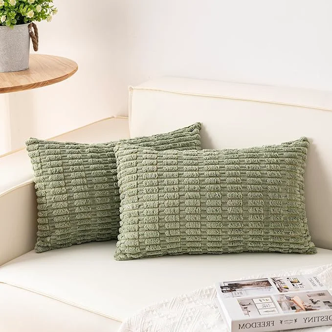 Safe Aegero Pack of 2 Corduroy Decorative Throw Pillow Covers 12x24 Inch Soft Functional