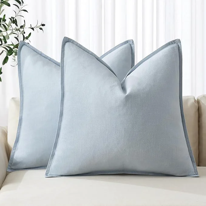 Unique MIULEE Decorative Linen Pillow Covers 20x20 Inch Light Blue Boho Farmhouse Genuine