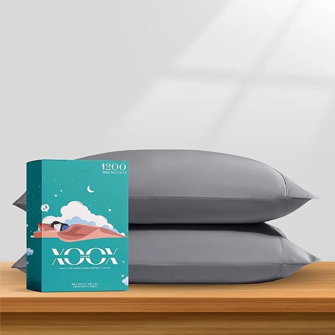 Long-Lasting XOOX Linen Egyptian Cotton King Pillow Cases Set of 2 Breathable