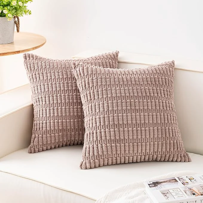 High-Grade Aegero Pack of 2 Corduroy Decorative Throw Pillow Covers 18x18 InchSoft Striped Official