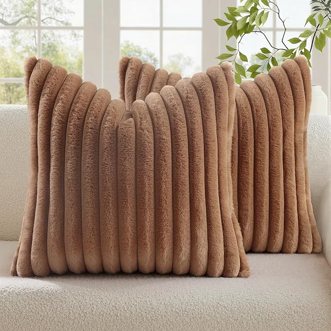 Responsible decorUhome Cozy Faux Fur Throw Pillow Covers 20x20 Set of 2 Decorative Soft Trendy