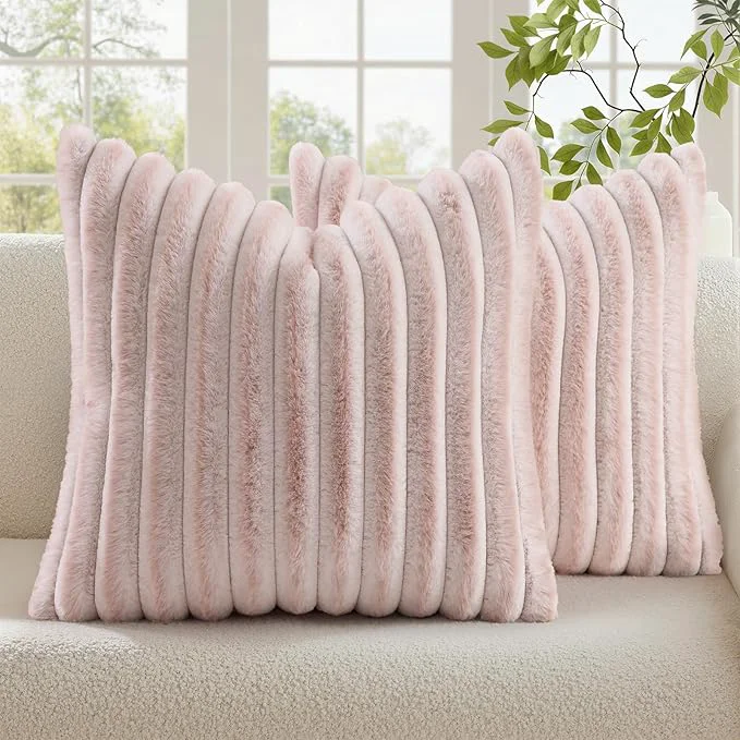 World-Class decorUhome Summer Cozy Faux Fur Throw Pillow Covers 24x24 Set of 2 Decorative Recyclable