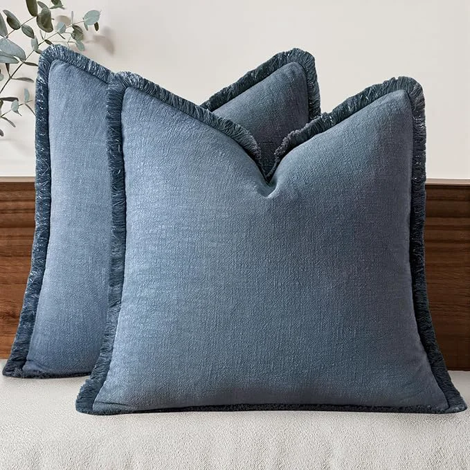 Relaxed MIULEE Decorative Throw Pillow Covers Neutral Linen Fringe Throw Pillows Set of Optimized