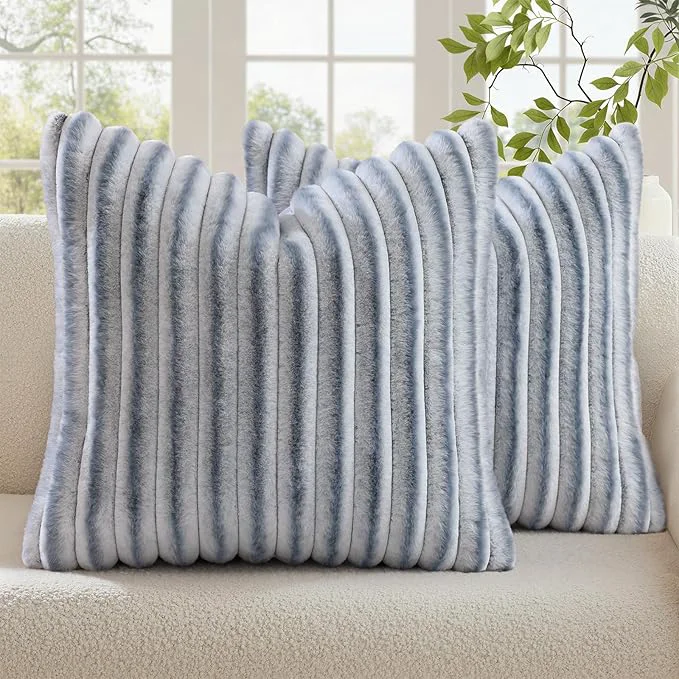 Dependable decorUhome Cozy Faux Fur Throw Pillow Covers 24x24 Set of 2 Decorative Soft Responsible