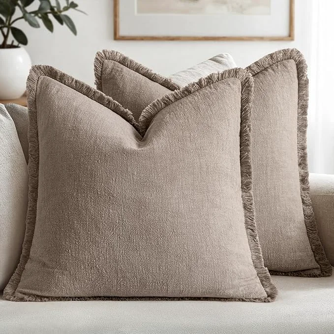 Genuine MIULEE Decorative Throw Pillow Covers Neutral Linen Fringe Throw Pillows Euro Recyclable