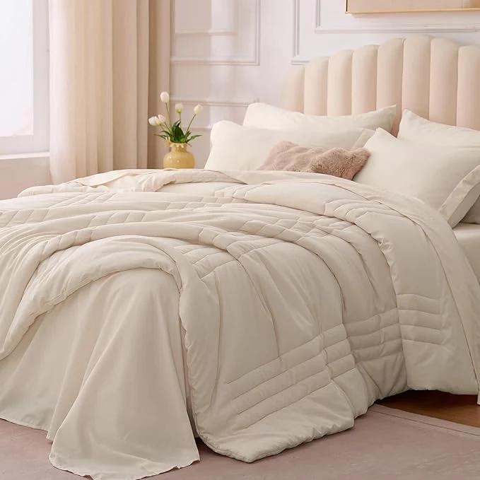 Stylish King Comforter Set Beige Casual