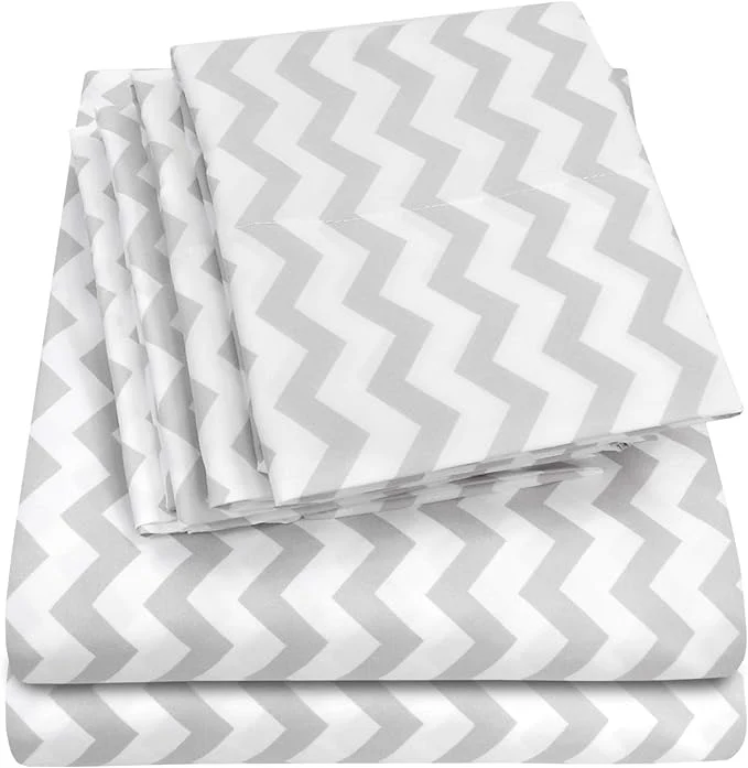 Breathable Queen Sheets Chevron Grey- 6 Piece 1500 Supreme Collection Fine Brushed Casual
