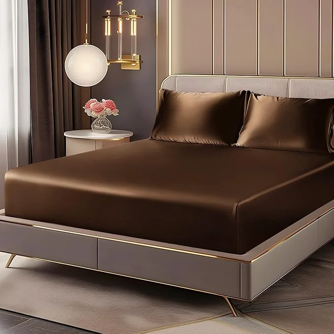 First-Class BEDELITE Satin Fitted Sheet and Pillowcases Set Luxury Soft Similar to Silk Comfortable