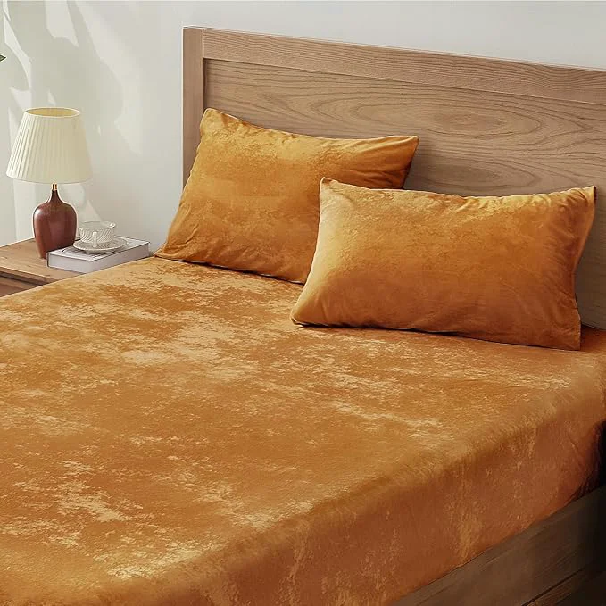 Contemporary BEDELITE Velvet Fitted Sheet and Pillowcase Set Luxury Soft Fuzzy Bottom Sheet Fine