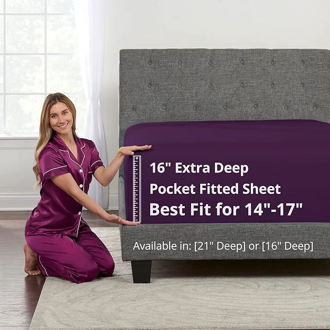 Sustainable Queen Size Deep Pocket Fitted Sheet 16' Fit ly 14'18' Mattress Relaxed