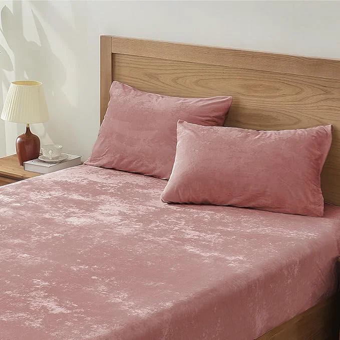 Environmentally Friendly BEDELITE Velvet Fitted Sheet and Pillowcase Set Luxury Soft Fuzzy Bottom Sheet Trendy
