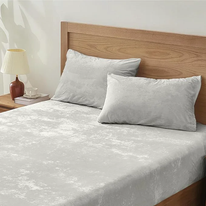 Pure BEDELITE Velvet Fitted Sheet and Pillowcase Set Luxury Soft Fuzzy Bottom Sheet Solid