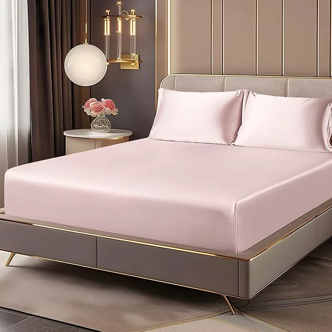 Top-Quality BEDELITE Satin Fitted Sheet and Pillowcases Set Luxury Soft Similar to Silk Specialty
