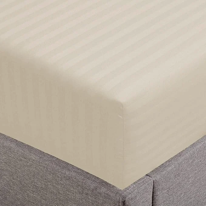 Unique Feather Stitch 1 Piece Fitted Sheet Twin Size Cotton Damask Sateen Weave Convenient