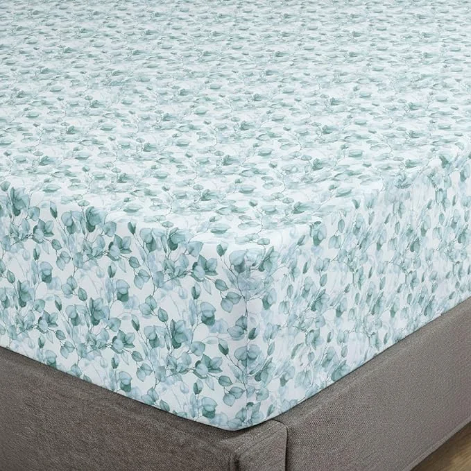 Elegant Feather Stitch 1 Piece Fitted Sheet Queen Size Cotton Damask Sateen Professional