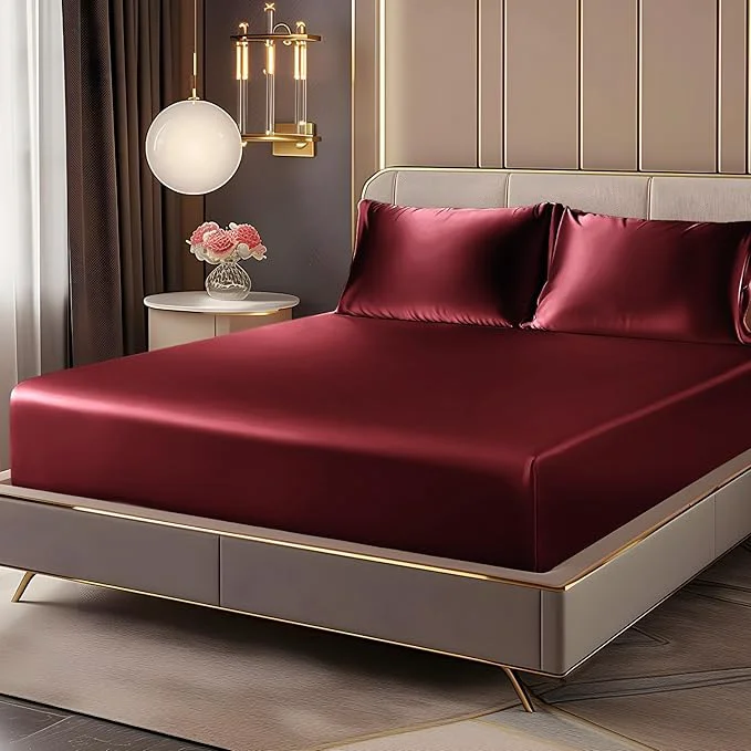 Crafted BEDELITE Satin Fitted Sheet and Pillowcases Set Luxury Soft Similar to Silk Outstanding