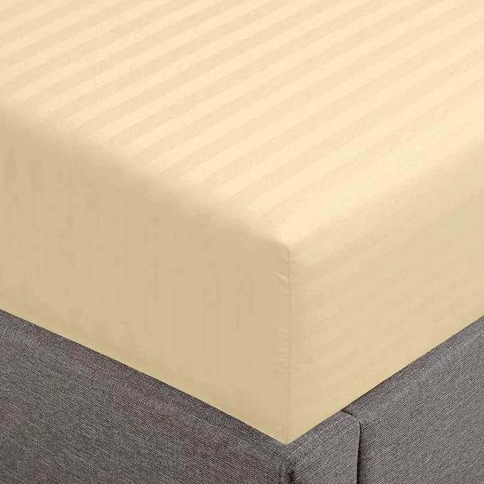 Natural Feather Stitch 1 Piece Fitted Sheet Full Size Cotton Damask Sateen Weave Reusable