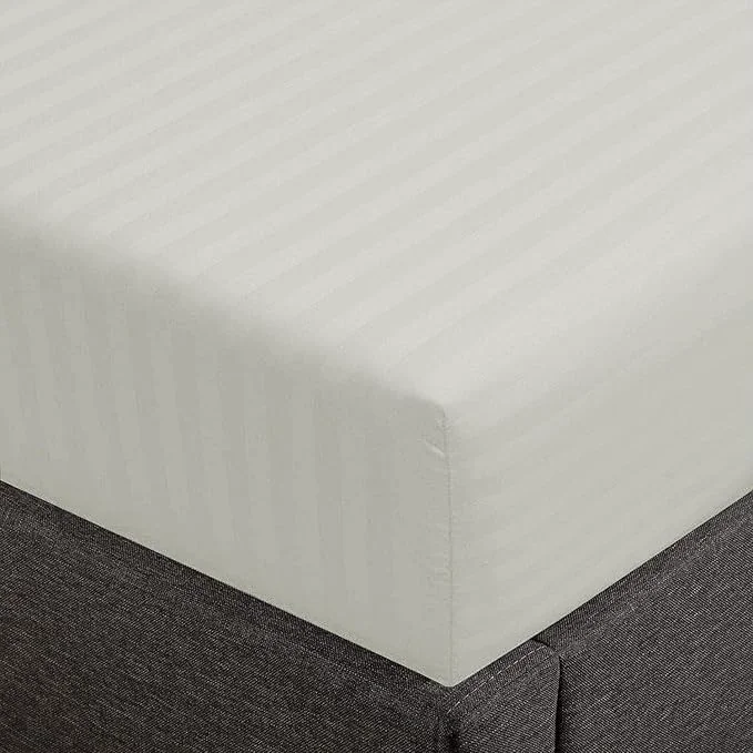 Recyclable Feather Stitch 1 Piece Fitted Sheet Queen Size Cotton Damask Sateen Soft