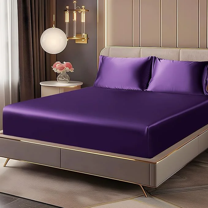 Versatile BEDELITE Satin Fitted Sheet and Pillowcases Set Luxury Soft Similar to Silk Proven