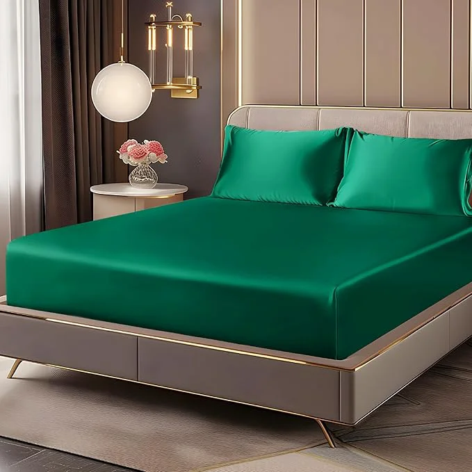 Next-Generation BEDELITE Satin Fitted Sheet and Pillowcases Set Luxury Soft Similar to Silk Fast